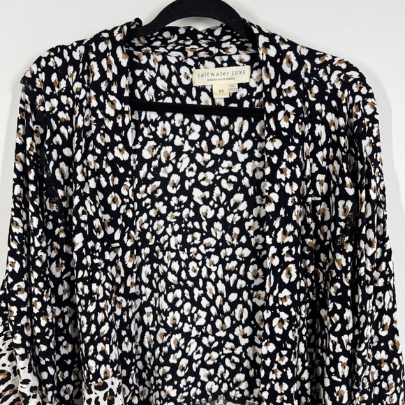 Saltwater Luxe Black & White Animal Print Boho Kimono Cardigan Medium - Picture 5 of 13